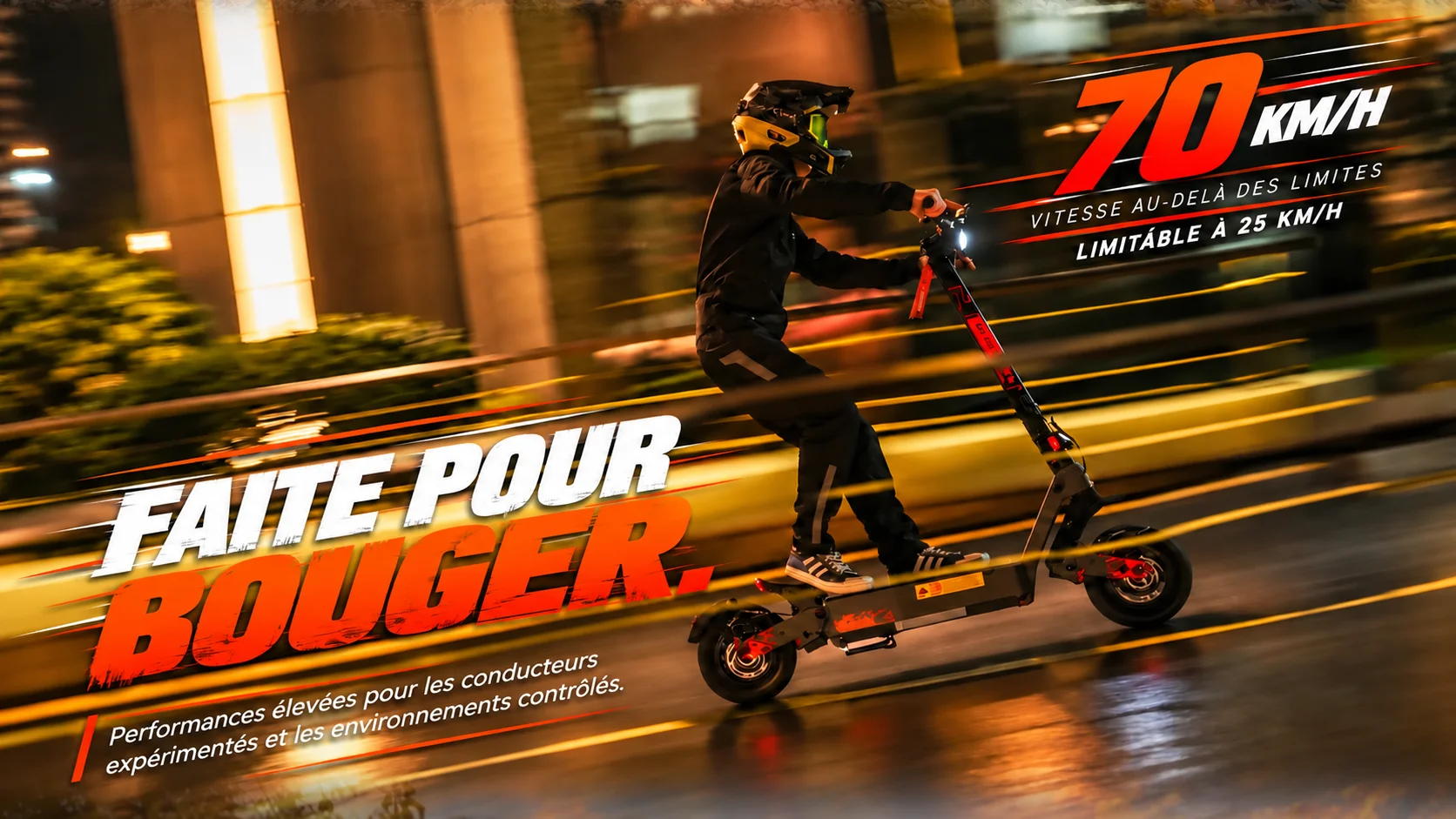 KuKirin G4 Ultra roulant de nuit avec vitesse maximale de 70 km/h et limitation possible à 25 km/h