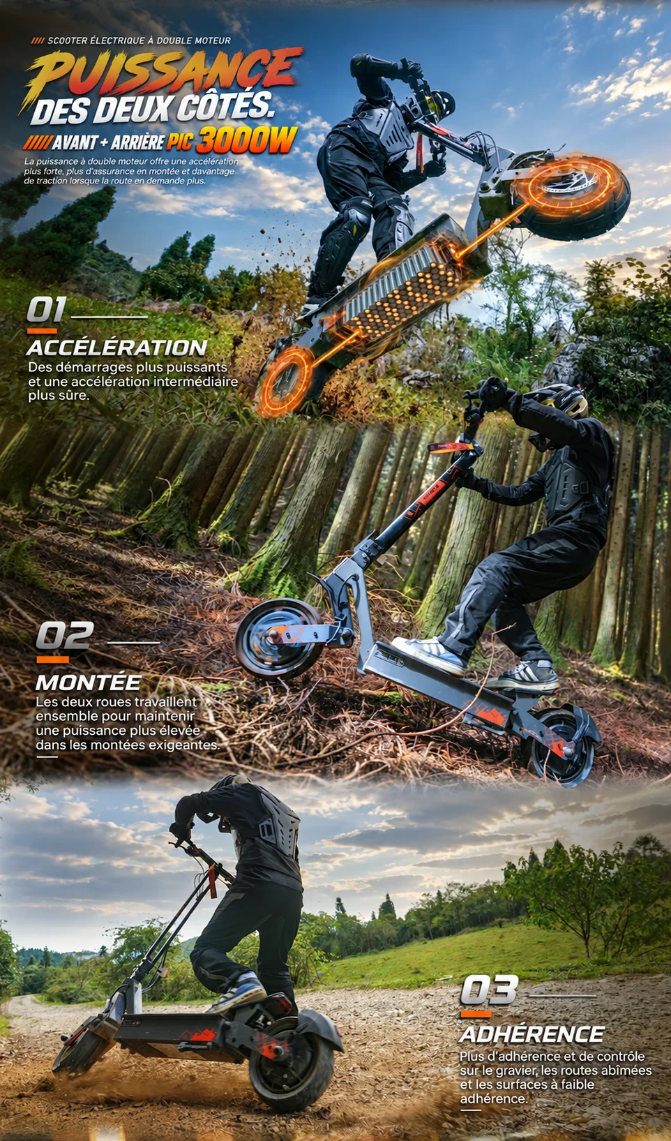 KuKirin G4 Ultra en accélération, montée et traction avec deux moteurs de 1000W