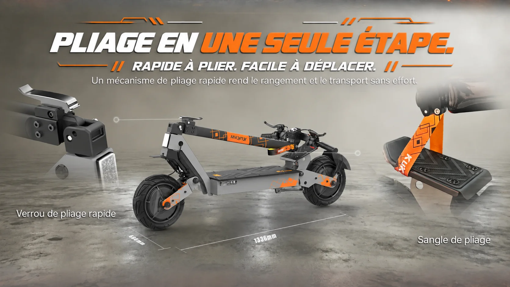 KuKirin G4 Ultra pliée avec verrouillage rapide et sangle de pliage